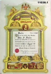 Certificate issued by the Grand Lodge of England.