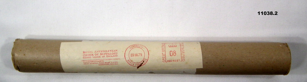 Certificate issued by the Grand Lodge of England- cylinder.
