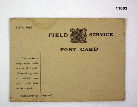 Field service Postcard used in WW2.