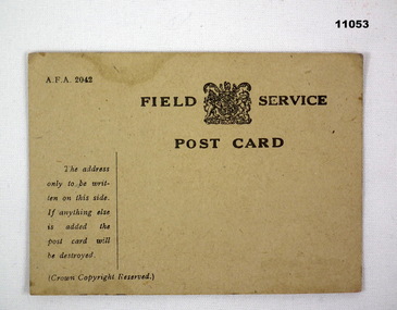 Field service Postcard used in WW2.