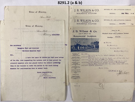 correspondance re Kangaroo Flat Soldiers memorial.