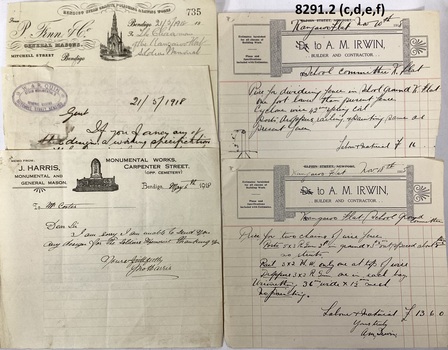 Correspondance re Kangaroo Flat Soldiers memorial.