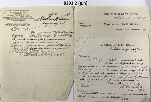 correspondance re Kangaroo Flat Soldiers memorial.