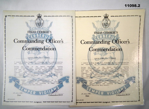 Commanding Officer HMAS CERBERUS, Commendation for Leading Seaman P. P. O'Donahoo.