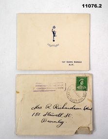 Card - CORRESPONDENCE, WW2, Department of Defence, WW2