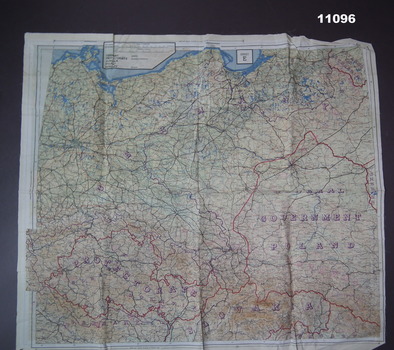 Coloured silk map of Germany, Slovania, Poland and Hungary.