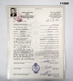 Statement of Service for Paul O'Donahoo for employment in Saudi Arabia.