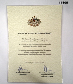 Certificate - AUSTRALIAN DEFENCE VETERANS' COVENENT