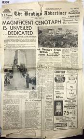Front page of the Bendigo Advertiser June 3rd 1957