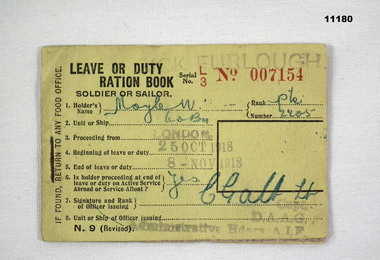 Administrative record - RATION BOOK, LEAVE OR DUTY
