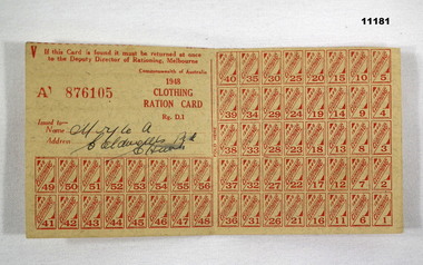 Administrative record - RATION CARD, CLOTHING