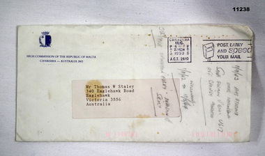 Envelope with details of WW2 ships written on front.
