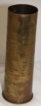 Brass shell case with engraved trench art 1917