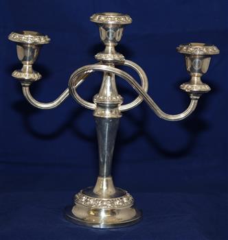 3 stem, silver EPNS candelabra in set of 5