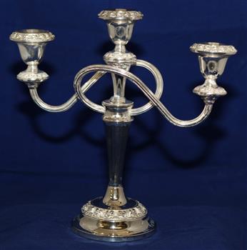 3 stem, silver EPNS candelabra in set of 5