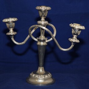 3 stem, silver EPNS candelabra in set of 5.