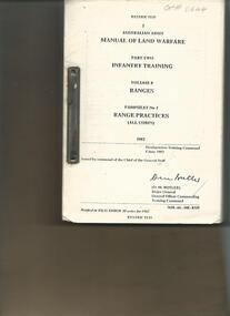 Booklet, Manual of Land Warfare Part 2 Infantry Training Vol 8 Ranges Pam 2  Range Practices (All Corps) 1982, 1982