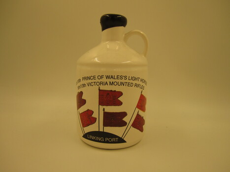 Ceramic port crocks (750 ml), to mark the linking in 1991 of 4/19 Prince of Wales's Light Horse and 8/13 Victorian Mounted Rifles Regiments