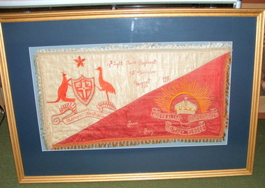 Rectangular embroidery in glass fronted wooden frame