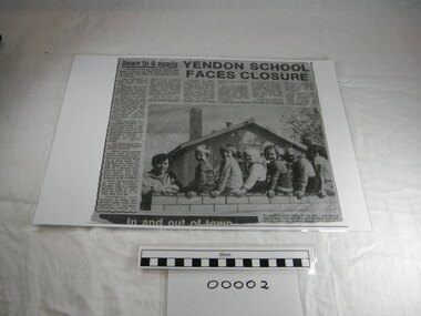 Newspaper Cutting, school, Yendon School Faces Closure, 31/3/1982 (exact); Newspaper published 31 Mar 1982