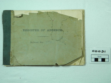 Book, school absences, REGISTER OF ABSENCE.  School no. 719, before 1904