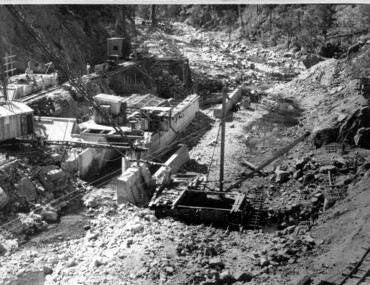 Photograph of Clover Dam foundations, Clover Dam Foundations, 1949
