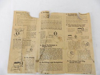 Document Instruction and Parts Sheet, Instructions for Operating the Coleman Self Heating Iron Model No. 4 Instant Lighting, circa 1950