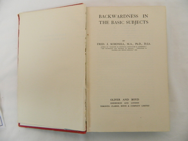 Book - Reference Remedial Education, "Backwardness in the Basic Subjects", 1942 First Edition, reprinted 1952