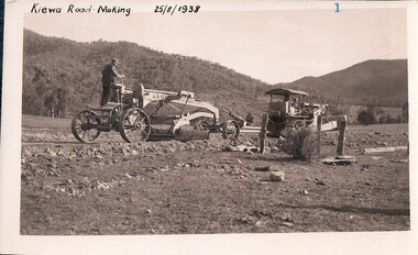 Black and White photograph of Road Making Machinery, Kiewa Road Making, 25/08/1938