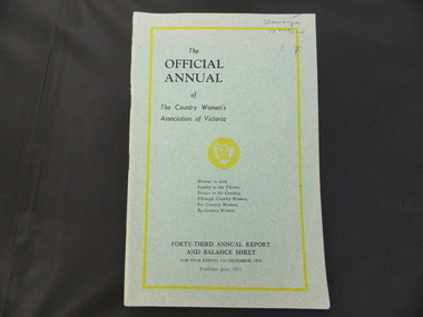 Book - Country Women's Association of Victoria, The Official Annual of The Country Women's Association of Victoria, 1971
