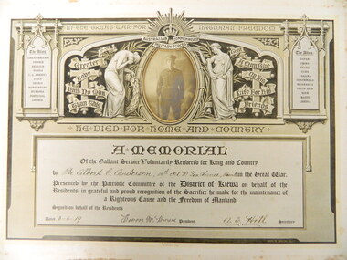 Document - WW1 Memorial, 3rd June 1919