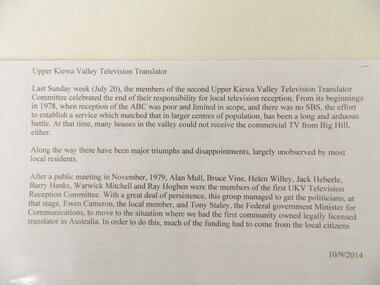 History of the Upper Kiewa Valley Television Translator, 1970's to 2014