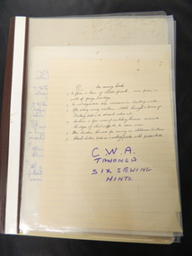 Folder - C.W.A Tawonga, Six Sewing Hints