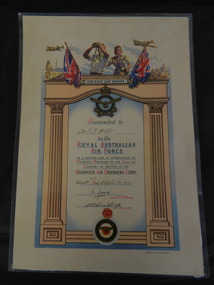 Certificate - Volunteer Air Observers Corps, 20th September1945
