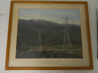 Framed photo - Mt Beauty Township & Main Transmission Line, 1954