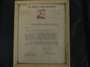 Framed Letter - Bogong State School, 1950