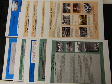 Posters - 10 in the Set, The Famous Bogong School; Beyond the Gate - (up and down); A Good Life; The Precursors; Great Expectations; Windows to Yesterday; Movement in the Mountains; Life wasn't meant to be Easy; There are Places I'll Remember, 1998