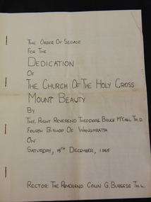 Booklet - The Church of the Holy Cross Mount Beauty, The Order of Service for the Dedication of the Church of the Holy Cross Mount Beauty, December 1965