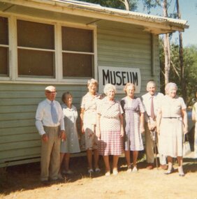 Photograph of local residents at Tawonga Caravan Park Museum Building, 11th February, 1979