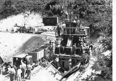 Photograph – Photocopy of black and white photograph of Bogong Creek Race Line. 17/1/51, 17/01/1951