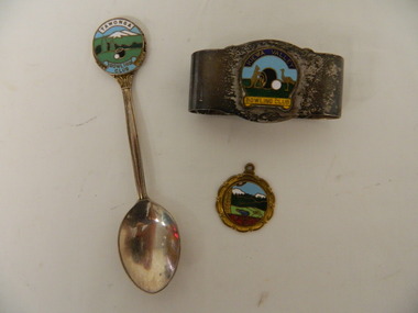 Memorabilia - spoon, serviette holder, badge