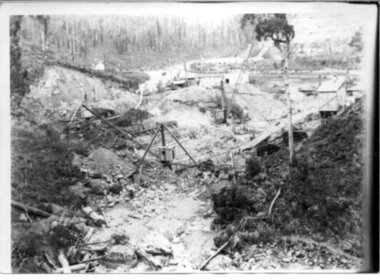 Black and white photograph, Early construction of Junction Dam Wall, c1940