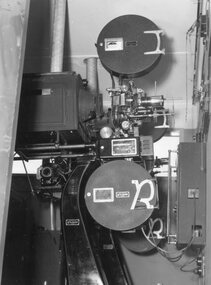 Photograph – Black and white photograph of an unidentified piece of equipment (possibly projection equipment) presumably  used by SECV Hydro