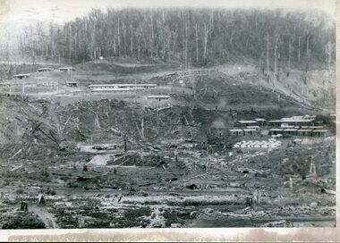 Photograph – Set of 3 black and white photographs of Bogong Village circa late 1930's - 1940's during early construction of Lake Guy ( in the foreground), Late 1930's - 1940's