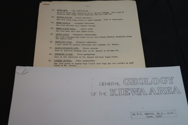 Information on Geology, Flora, Birds of the Kiewa Area, C1960