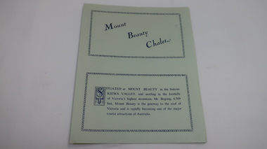 Leaflet - Mount Beauty Chalet, Mount Beauty Chalet, Pre 1966