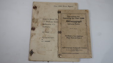 Books x2 - Addressograph, 1. Class 22000 Service Manual. 2. Instructions for Operating the Class 22000