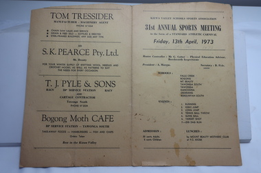 Kiewa Valley Schools Sports Association Program, 31st Annual Sports Meeting Friday, 13th April, 1973