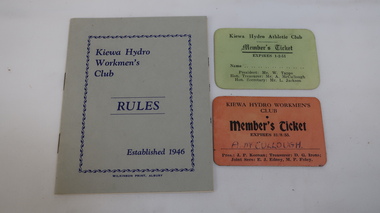 Booklet - Kiewa Hydro Workmen's Club Rules & Member's Tickets, Kiewa Hydro Workmen's Club - Rules - Established 1946
