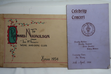 Cards - Owned by Nesta Drew, 1. The Mt Beauty Wine and Dine Club and 2. The Lodge of Beauty Programme